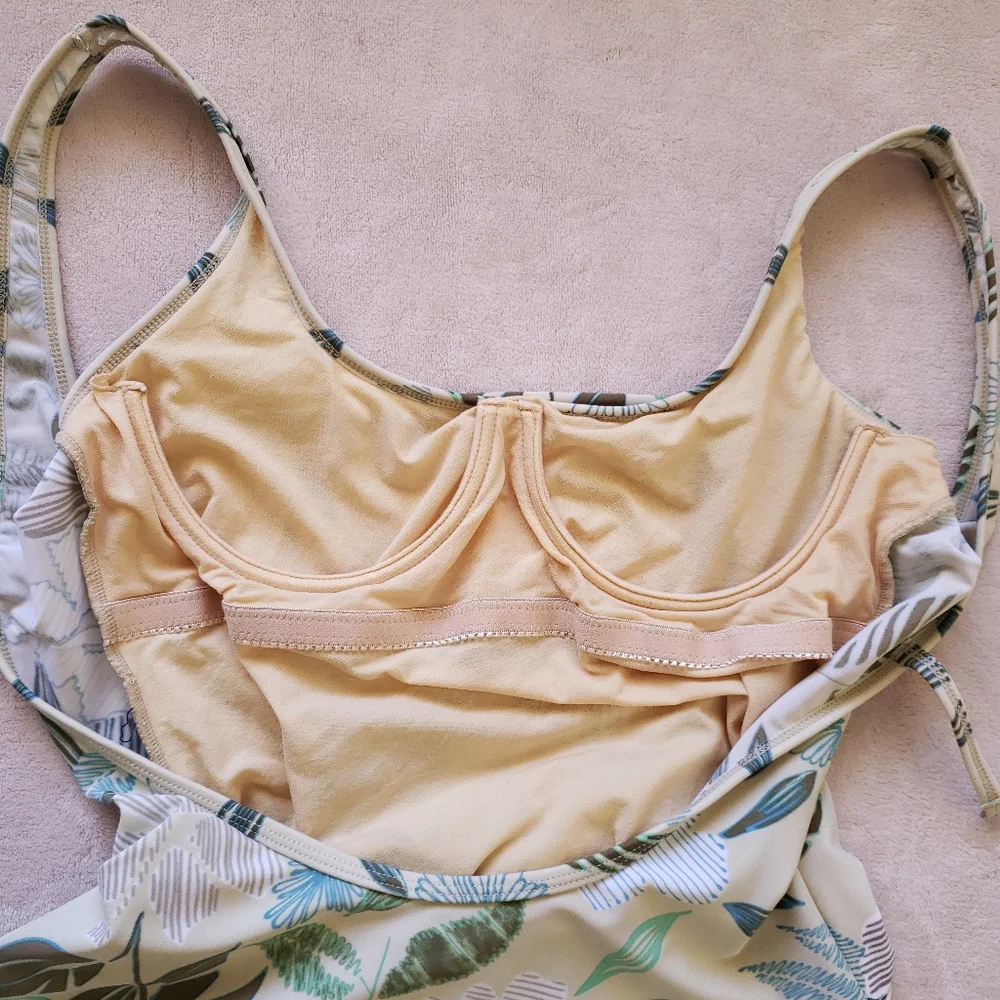 Hydra Swimwear Cream Yellow Brown Blue Green Floral One-Piece Swimsuit